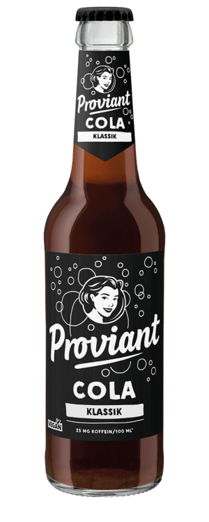 0,33l Flasche Proviant Cola Klassik mit schwarzem Etikett und weißer Schrift.