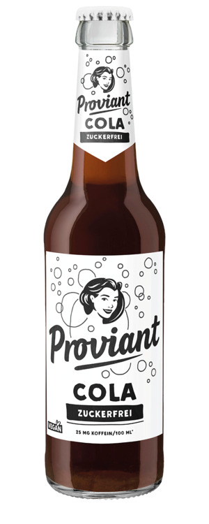 0,33l Flasche Proviant Cola zuckerfrei mit weißem Etikett und schwarzer Schrift.