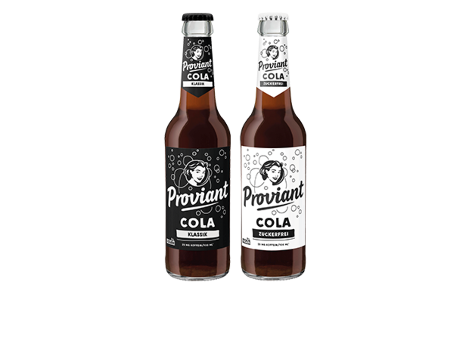 0,33l Flaschen Proviant Cola Klassik und Cola zuckerfrei.