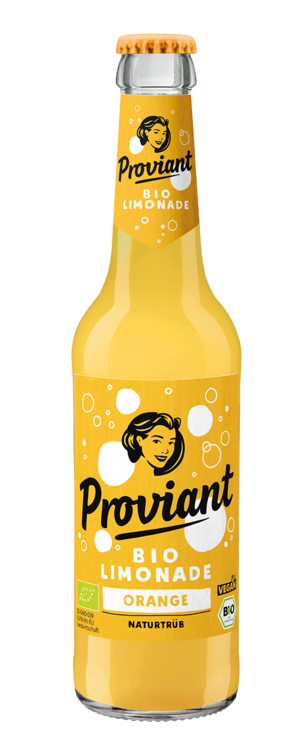 0,33l Flasche Proviant Orangen Bio Limonade mit orangenem Etikett und weißer Schrift.
