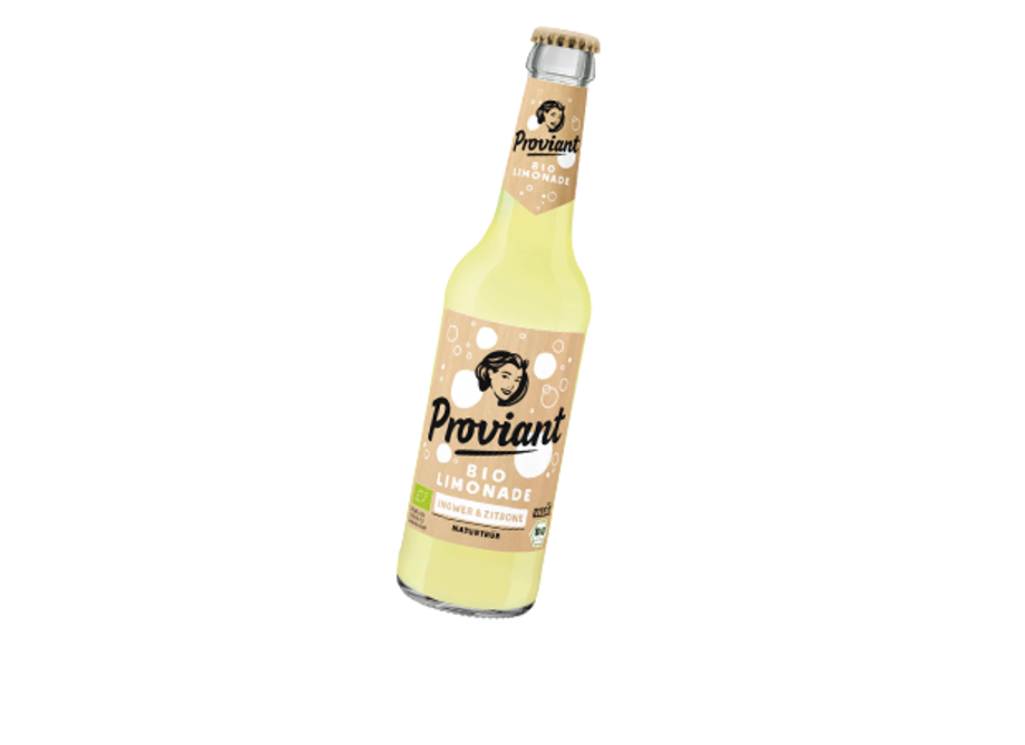 0,33l Flasche Proviant Ingwer Zitrone Bio Limonade mit beigem Etikett und weißer Schrift.