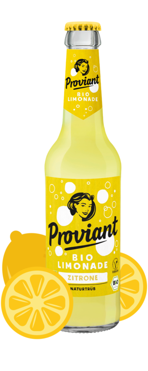 Eine gelbe Proviantflasche Zitrone mit Zitronen.