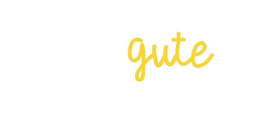 Der Weiße Text 'DAS FÜR DICH' und der gelbe geschwungene Text 'gute'.
