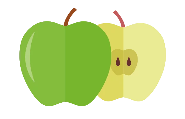 Zwei grüne Äpfel und einer ist zur Hälfte aufgeschnitten.