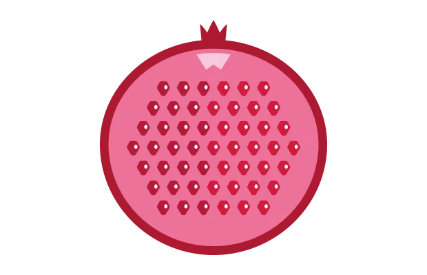 Ein pink-rot aufgeschnittener Granatapfel.