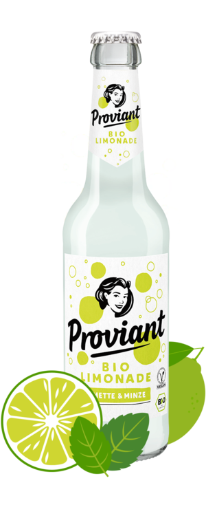 Eine weiße Flasche Proviant Limette & Minze.