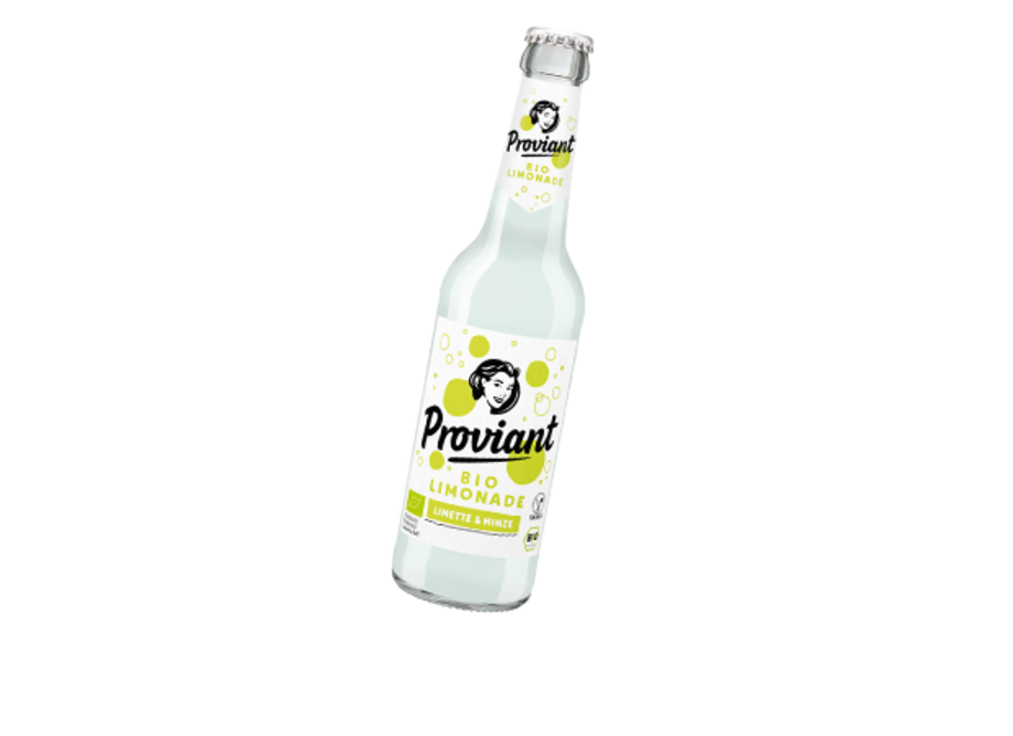 Weiße Proviantflasche mit der Sorte Limetten und Minze.